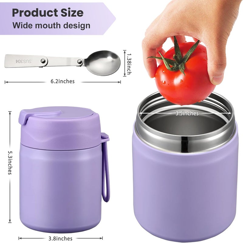 Howeemo 17oz Soup Thermo for Hot Food Kids,Insulated Food Jar with Spoon,Thermo Hot Food Lunch Container,Wide Mouth Leakproof Stainless Steel Lunch Box for School-Purple - Image 5